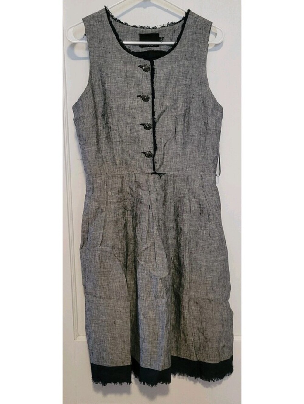 Cynthia Rowley A-Line Dress Women’s 8 Black Gray Linen Sleeveless